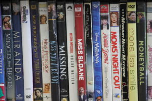 DVDs on a shelf